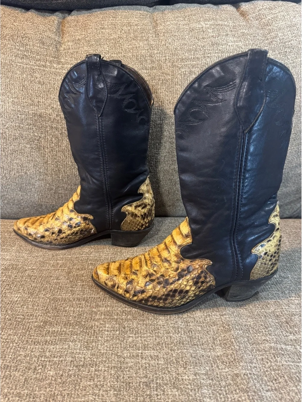 Vintage Code West Python Snakeskin Cowboy Boots Men’s 8.5M Black Tan Western